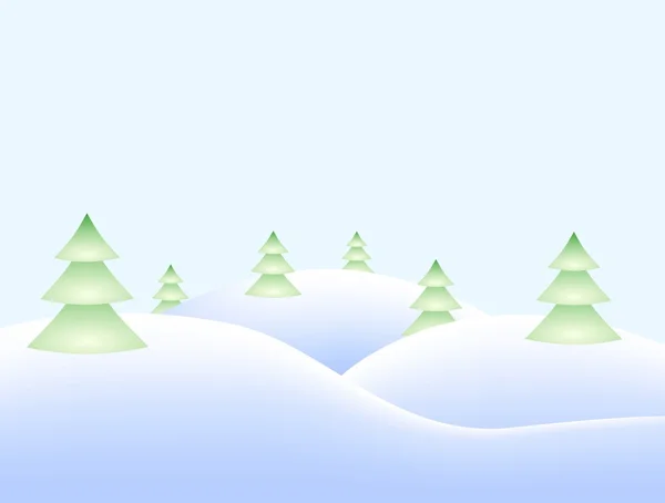 Winterlandschap met besneeuwde heuvels en besneeuwde naaldbomen — Stockvector
