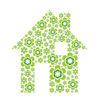 Ekolojik sera ile bir pencere ve kapı beyaz zemin üzerine yeşil çiçek