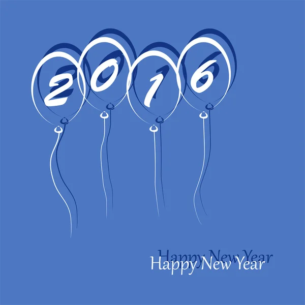 Белые воздушные шары, летящие в 2016 году с надписью на голубом фоне со словами С Новым годом с тенью — стоковый вектор