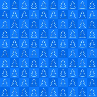 Mavi Noel mozaik koyu ve açık mavi kareler ile dönüşümlü olarak üst üste beyaz Noel ağaçları