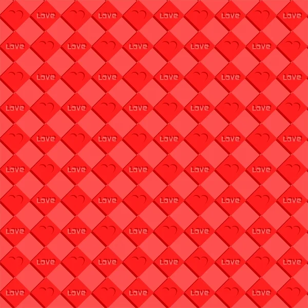 Valentine achtergrond van rode rhombs met schaduw met het woord liefde met hart schaduw en contour afwisselend in een rij — Stockvector