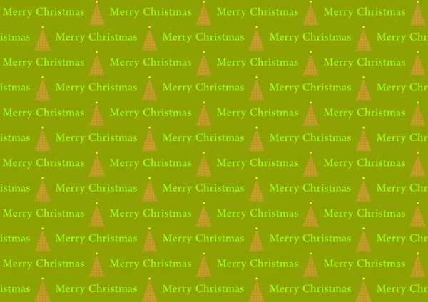 Fondo de Navidad verde con letras verdes Feliz Navidad y árbol de Navidad dorado con estrella amarilla en una fila alternativamente debajo de la otra sobre un fondo verde oscuro — Vector de stock