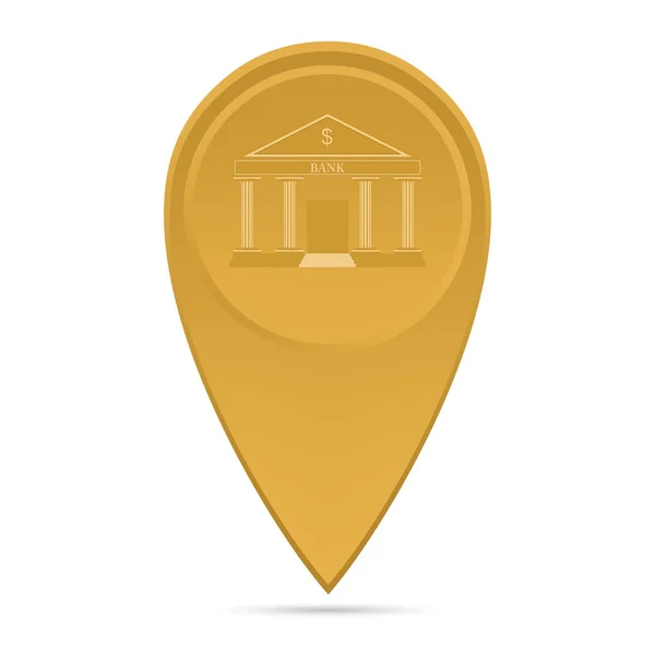 Pointeur de carte d'or avec icône de banque d'or avec ombre sur un fond blanc — Image vectorielle