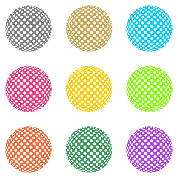 Набор цветных шаров с белыми кругами на поверхности на белом фоне — стоковый вектор