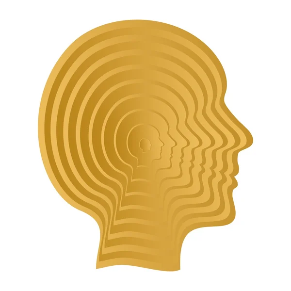 Zlatý člověk čelí v profilu ve složce z malého po velké na bílém pozadí — Stockový vektor