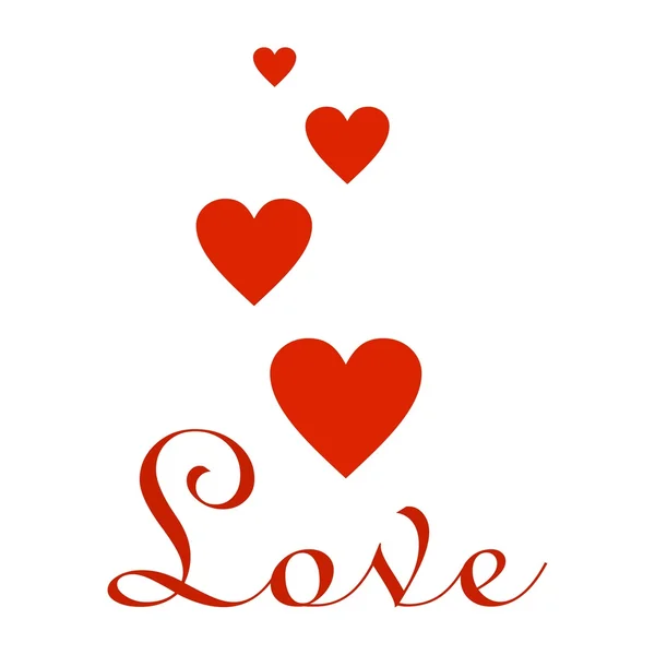Valentines pozdrav s červeným létající srdce a červený nápis love pod srdce na bílém pozadí — Stockový vektor