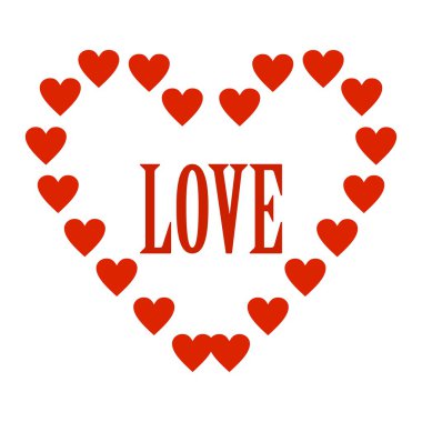 Küçük kırmızı kalp ortasında beyaz bir arka plan üzerinde kelime aşık ile oluşan büyük bir kırmızı kalp Valentine's tebrik