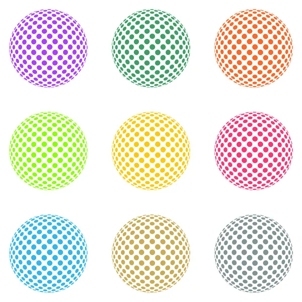 Conjunto de bolas de colores compuestas de anillos de colores en la bola blanca sobre un fondo blanco — Vector de stock