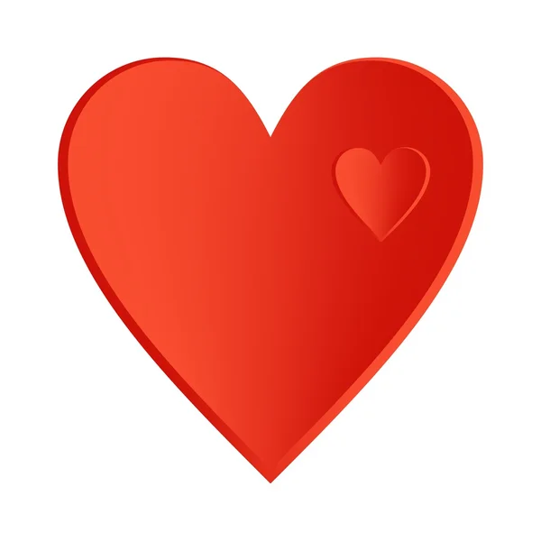 Ein großes rotes Herz mit kleinen Herzen rechts oben in einem großen Herzen auf weißem Hintergrund — Stockvektor