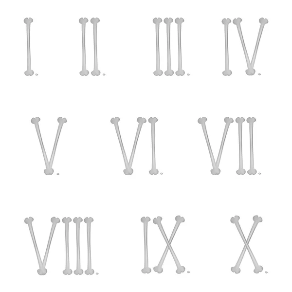 Série romaine numéros de série de un à dix avec des points construits dans le gris osseux humain sur un fond blanc — Image vectorielle