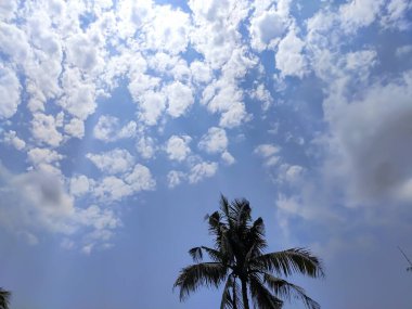 Sabah mavi gökyüzü Kış mevsiminde ve küçük elbiseler yanından geçer.