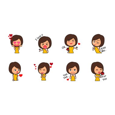 Çizgi film kızı ifadesi ifade vektörü koleksiyonu