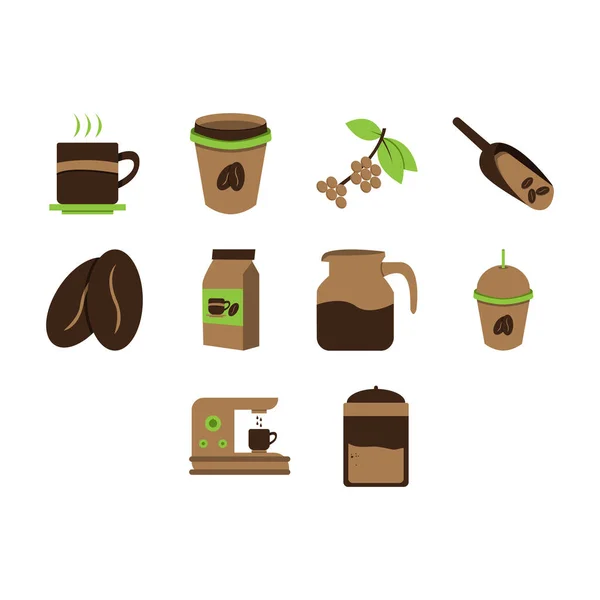Kolekce Ikony Karikatury Produkce Kávy Vektor — Stockový vektor