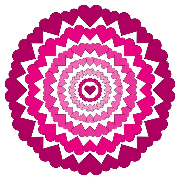 Вектор взрослых раскраски страницы круговой шаблон любящий мандала с розовыми сердцами цветной — стоковый вектор
