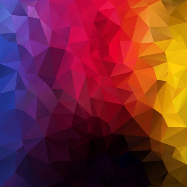 暗い底の虹のスペクトルの色の三角形パターンで縦縞の不規則なポリゴン背景をベクトルします。 — ストックベクタ