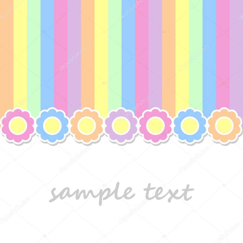 spring postcard background with flowers and vertical stripes in pastel colors