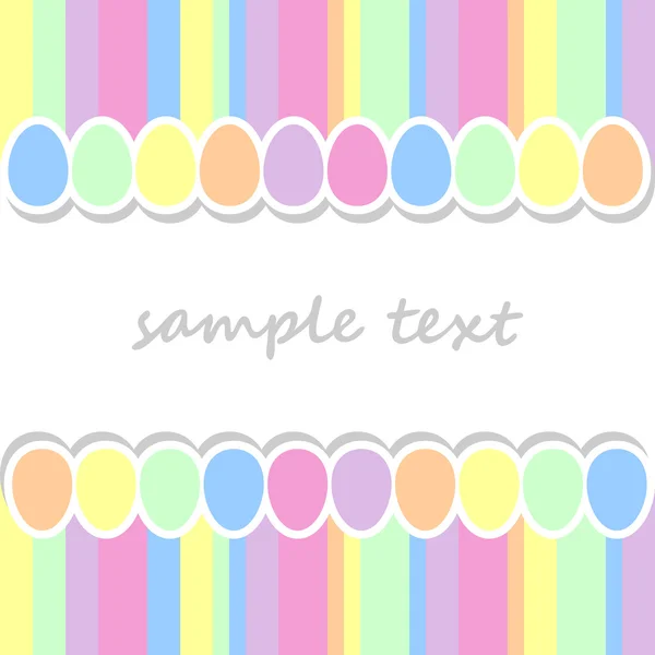 Baby postcard background with two lines of easter eggs and vertical stripes in pastel colors — Stock Vector
