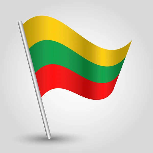 斜めの銀の棒の上に単純な三角形のリトアニアの旗を振るベクトル - 金属棒でリトアニアのアイコン — ストックベクタ