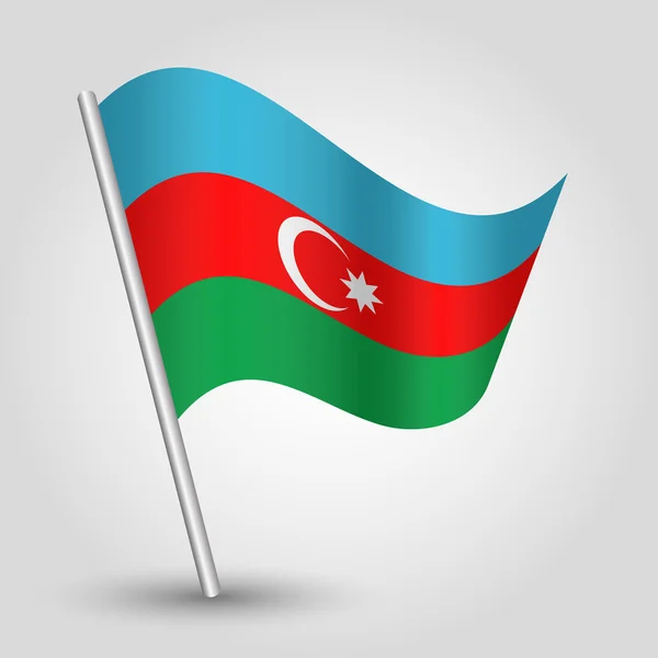 Vector waving simple triangle azerbaijani flag on slanted silver pole - icon of azerbaijan with metal stick — Stock Vector