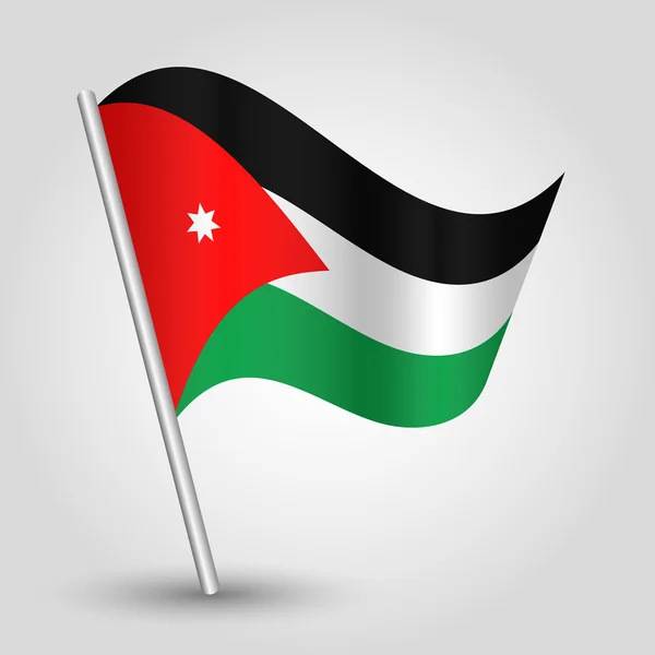 Vektor mává jednoduchý trojúhelník jordánská vlajka na šikmé stříbrné pole - ikony Jordánska s kovovou holí — Stockový vektor