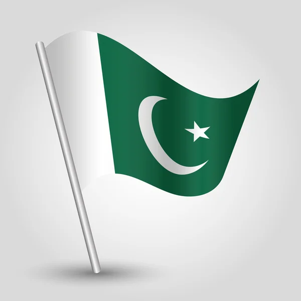 Vector waving simple triangle pakistani flag on slanted silver pole - icon islamic republic of pakistan with metal stick — Stock Vector