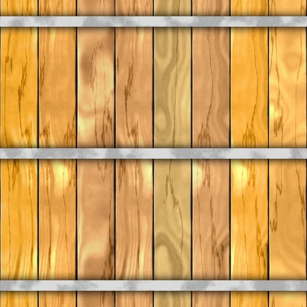 Papan kayu barel latar belakang tekstur pola mulus dengan tiga lingkaran logam — Stok Foto