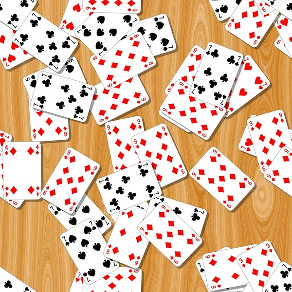 Играя в карты на деревянном столе бесшовный текстурный фон шаблона — стоковое фото