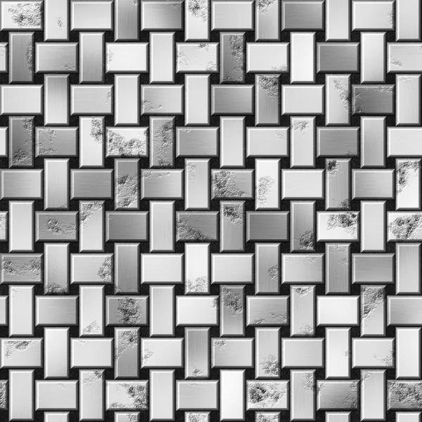 Ezüst fém panelek varrat nélküli mintát textúra háttér - grunge megjelenése - fekete-fehér — Stock Fotó