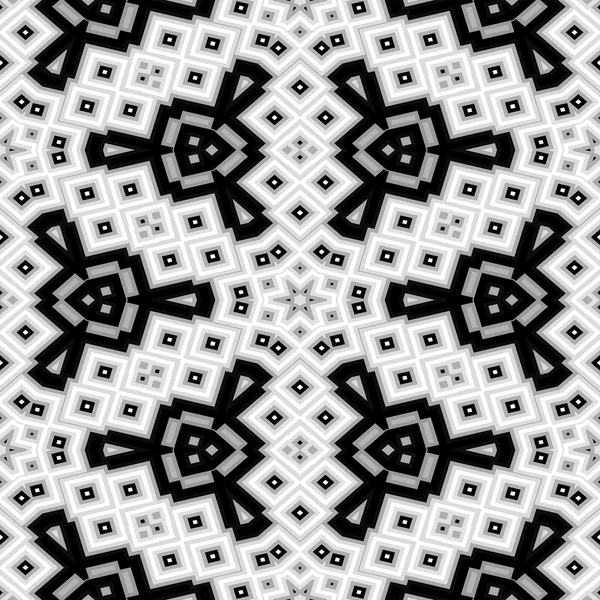 黒と白の幾何学的な万華鏡モザイク シームレス パターン テクスチャ背景 — ストック写真