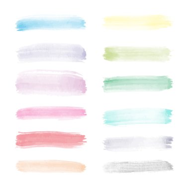 very bright transparent watercolor vector set of brush strokes in full spectrum colors clipart