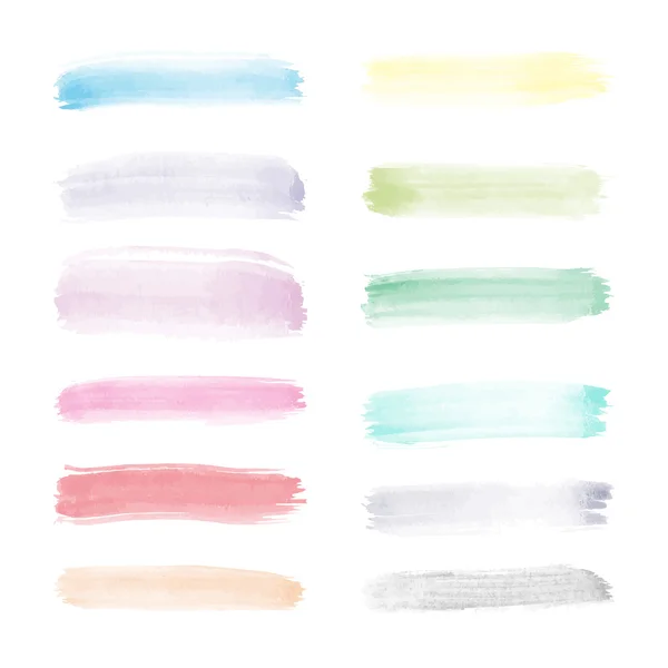 Very bright transparent watercolor vector set of brush strokes in full spectrum colors — Stock Vector