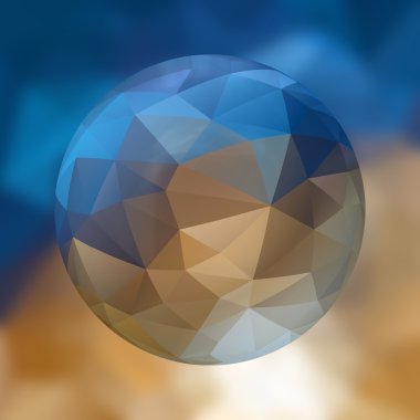 bulanık arka plan üzerinde çokgen desenli cam küre - mavi ve bej renkli