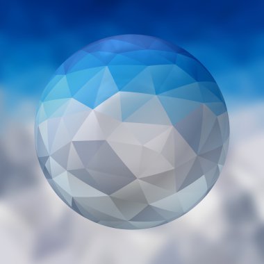 bulanık arka plan üzerinde çokgen desenli cam küre - kış mavisi ve beyaz renkli