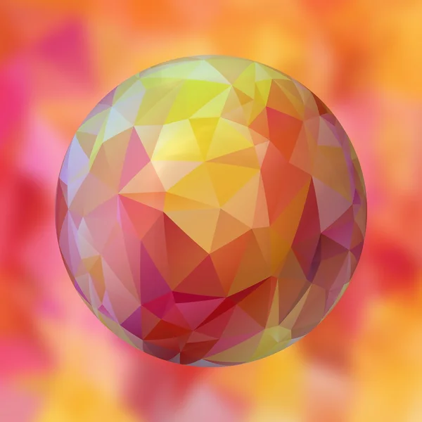 Стеклянная сфера с рисунком полигона на размытом фоне - пастельно-розовый, оранжевый и желтый цвета — стоковое фото