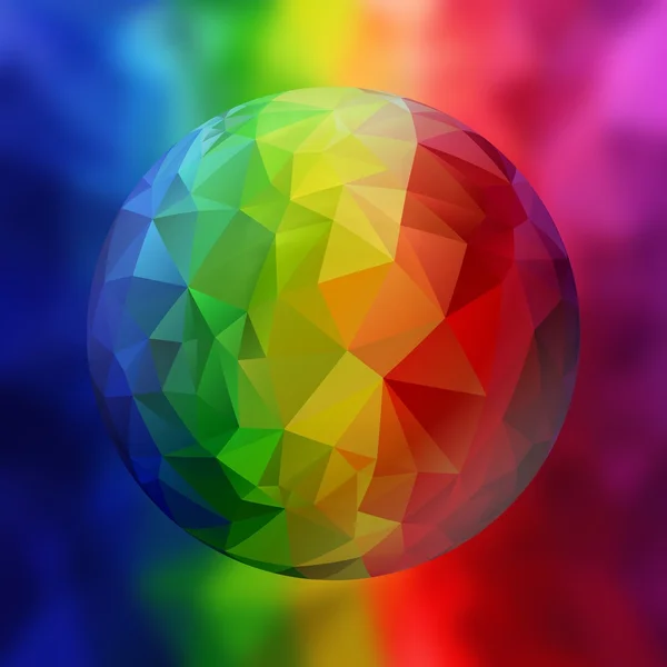 Triangular polygon pattern sphere on blurred background - full color rainbow colored — Stock Photo, Image