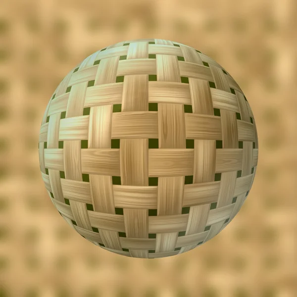 Rattan sphere pattern on blurred background - bright beige wood — Stock Photo, Image