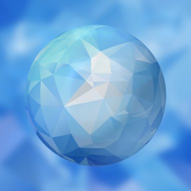 arka plan bulanık - buzlu mavi renkli - 3d render üzerinde çokgen desenli cam Küre