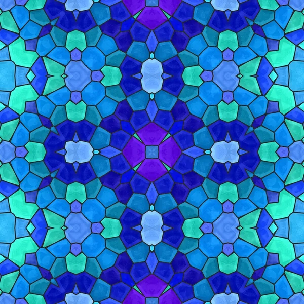 Blau grün Blumen Stein Mosaik Kaleidoskop nahtlose Muster Hintergrund mit schwarzem Fugenmörtel — Stockfoto
