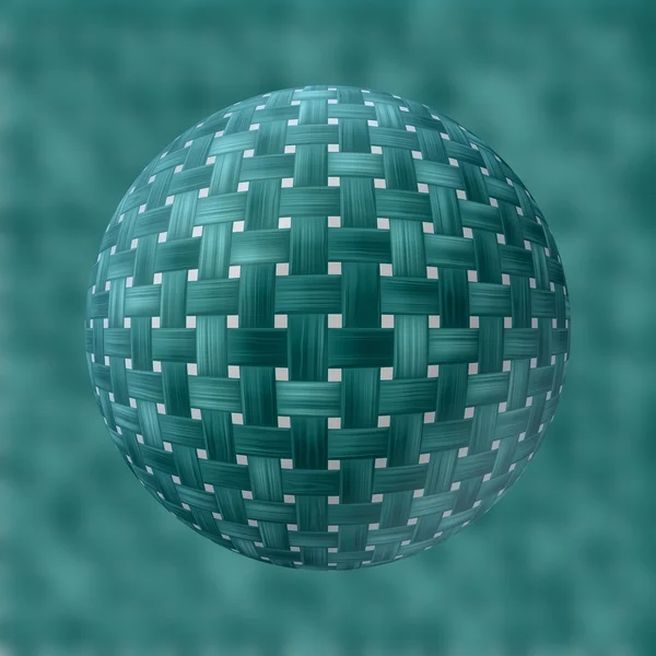 Woven rattan woody sphere on blurred background - blue green colored - 3D rendering — Stock Photo, Image