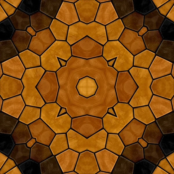 Temné dřevité květinové kamenné mozaiky kaleidoskop vzor bezešvé pozadí s černou spárovací — Stock fotografie