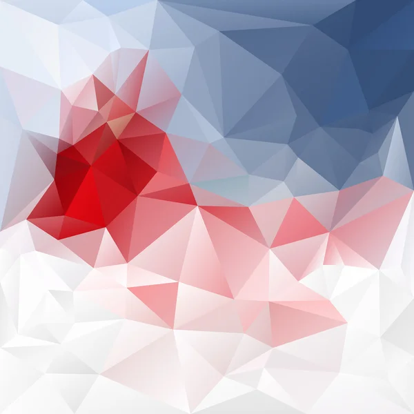 Vector abstracto fondo polígono irregular con un patrón triangular en colores rojo, azul y blanco — Vector de stock