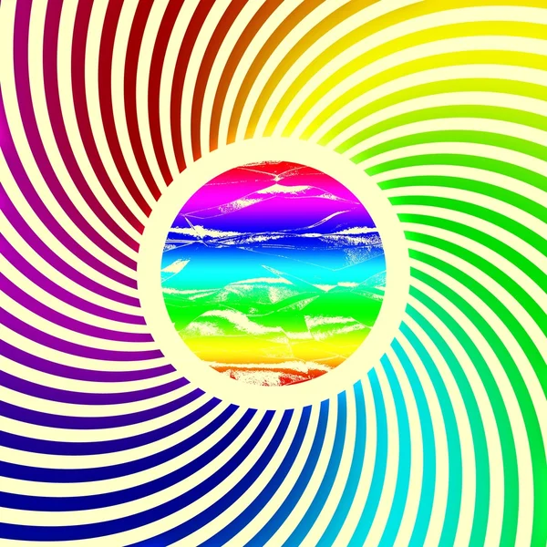 Rainbow spectrum color full sun rays background - swirl dynamic grunge sun — Stock Photo, Image