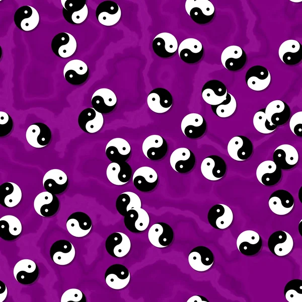 Yin e yang simboli sparsi sulla lastra di marmo viola - senza soluzione di continuità modello di sfondo — Foto Stock