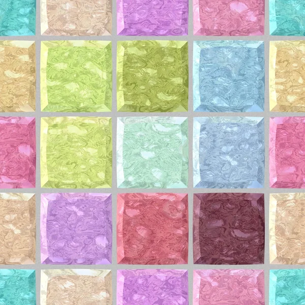 Pastel colorido espectro mármol piedra mosaico sin costuras patrón textura fondo con lechada gris - cuadrados regulares — Foto de Stock