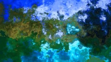 soyut animasyon ışıltılı arka plan tam HD dikdörtgen döngü videosu - suluboya lekeli sıvı efekt - mavi orman yeşili
