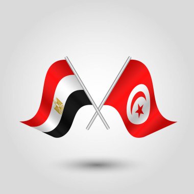 Mısır ve Tunus 'un sembolü olan gümüş çubuklarda Mısır ve Tunus bayraklarını çaprazlayan vektör iki.