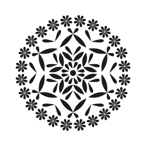 Vector Blanco Negro Circular Mandala Floral Redonda Con Flores Adornos — Archivo Imágenes Vectoriales