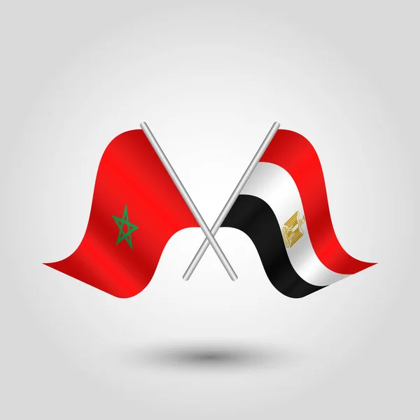 Vektor Dvě Křížené Marocké Egyptské Vlajky Stříbrných Tyčinkách Symbol Morocca — Stockový vektor
