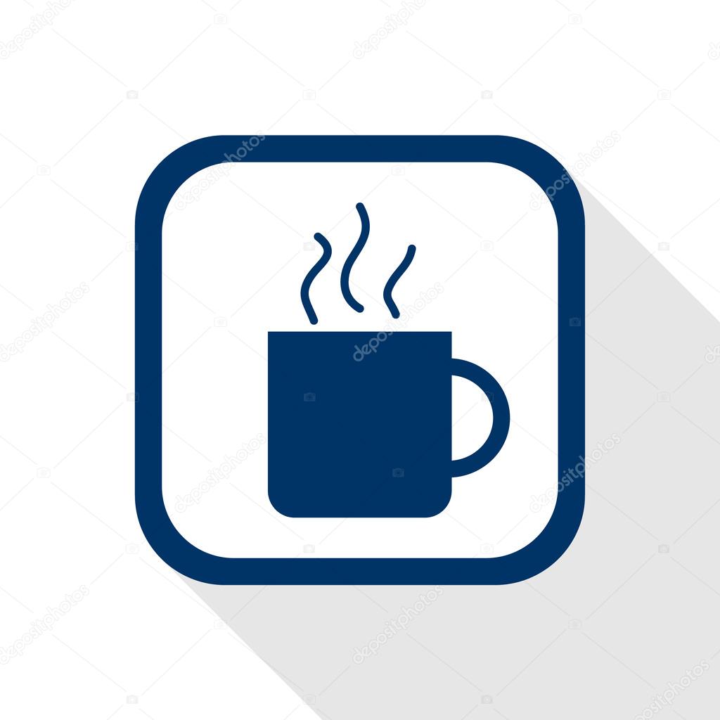 Square blue icon with long shadow - cup of tee or coffee