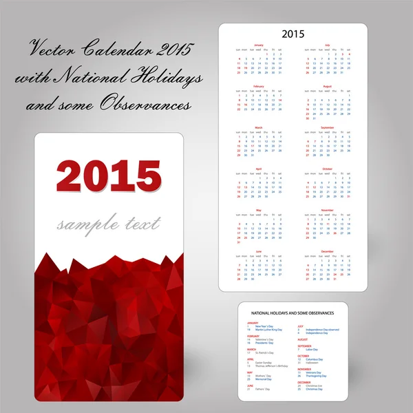 Usa red calendar card 2015